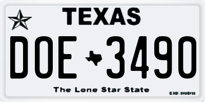 TX license plate DOE3490