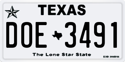 TX license plate DOE3491