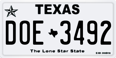 TX license plate DOE3492