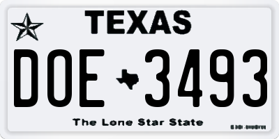 TX license plate DOE3493