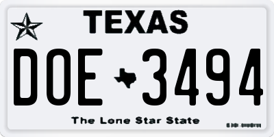 TX license plate DOE3494