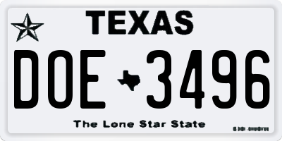 TX license plate DOE3496