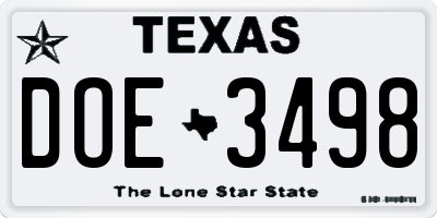 TX license plate DOE3498