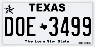 TX license plate DOE3499