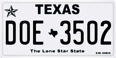 TX license plate DOE3502