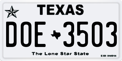 TX license plate DOE3503