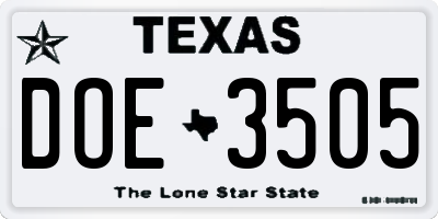 TX license plate DOE3505