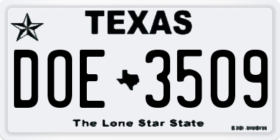 TX license plate DOE3509