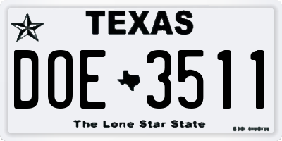TX license plate DOE3511