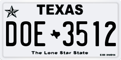 TX license plate DOE3512