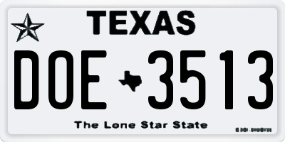 TX license plate DOE3513