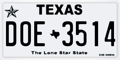 TX license plate DOE3514