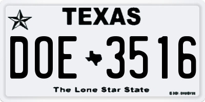 TX license plate DOE3516