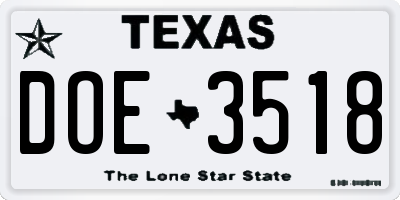 TX license plate DOE3518