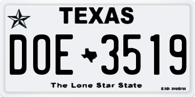 TX license plate DOE3519
