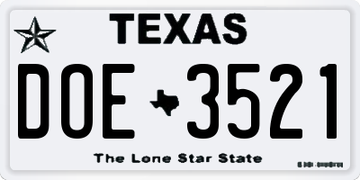 TX license plate DOE3521