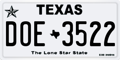 TX license plate DOE3522
