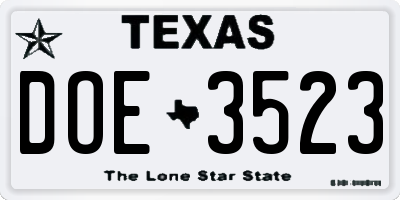 TX license plate DOE3523