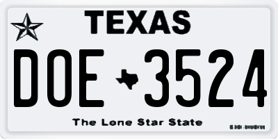 TX license plate DOE3524