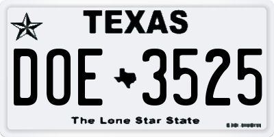 TX license plate DOE3525