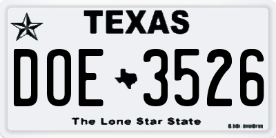 TX license plate DOE3526