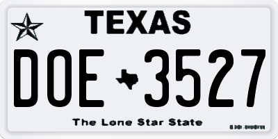 TX license plate DOE3527