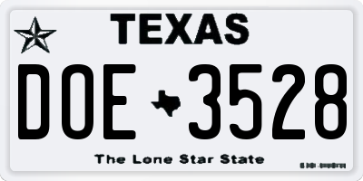 TX license plate DOE3528