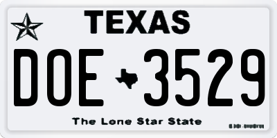 TX license plate DOE3529