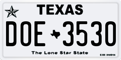 TX license plate DOE3530