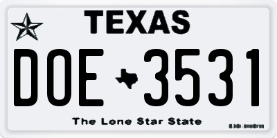 TX license plate DOE3531