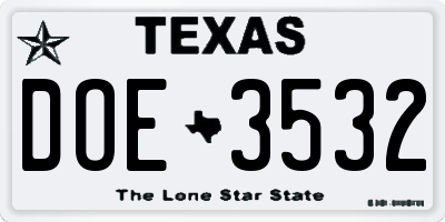 TX license plate DOE3532