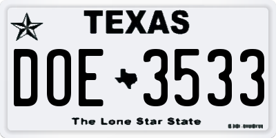 TX license plate DOE3533