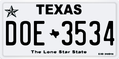 TX license plate DOE3534