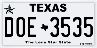 TX license plate DOE3535