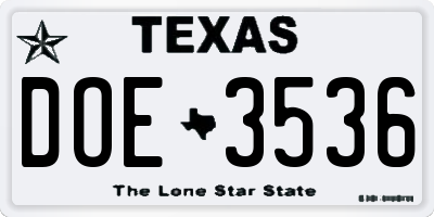 TX license plate DOE3536
