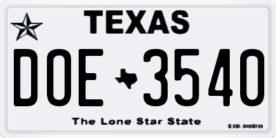 TX license plate DOE3540