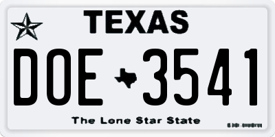TX license plate DOE3541