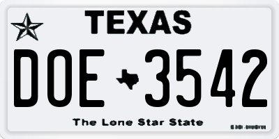 TX license plate DOE3542