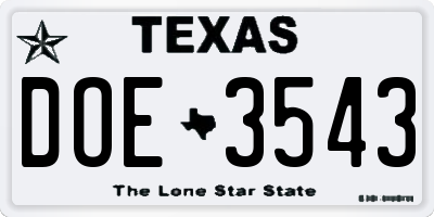 TX license plate DOE3543