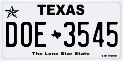 TX license plate DOE3545