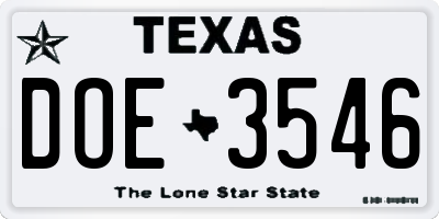 TX license plate DOE3546