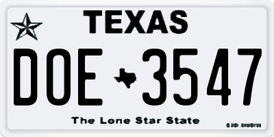 TX license plate DOE3547