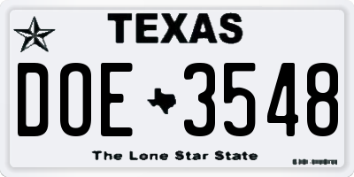 TX license plate DOE3548