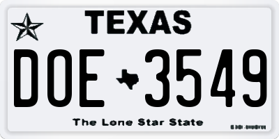 TX license plate DOE3549
