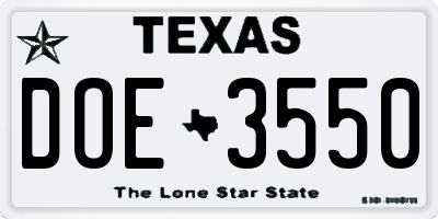TX license plate DOE3550