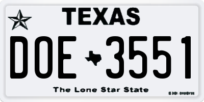 TX license plate DOE3551