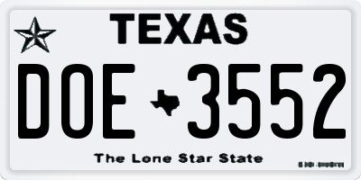 TX license plate DOE3552