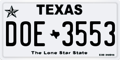 TX license plate DOE3553