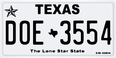 TX license plate DOE3554