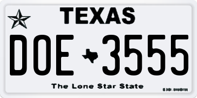 TX license plate DOE3555